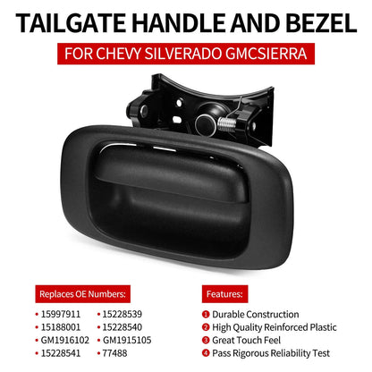 Tailgate Handle Latch + Bezel Trim for Chevy Silverado GMC Sierra 2500 (1999–2007)