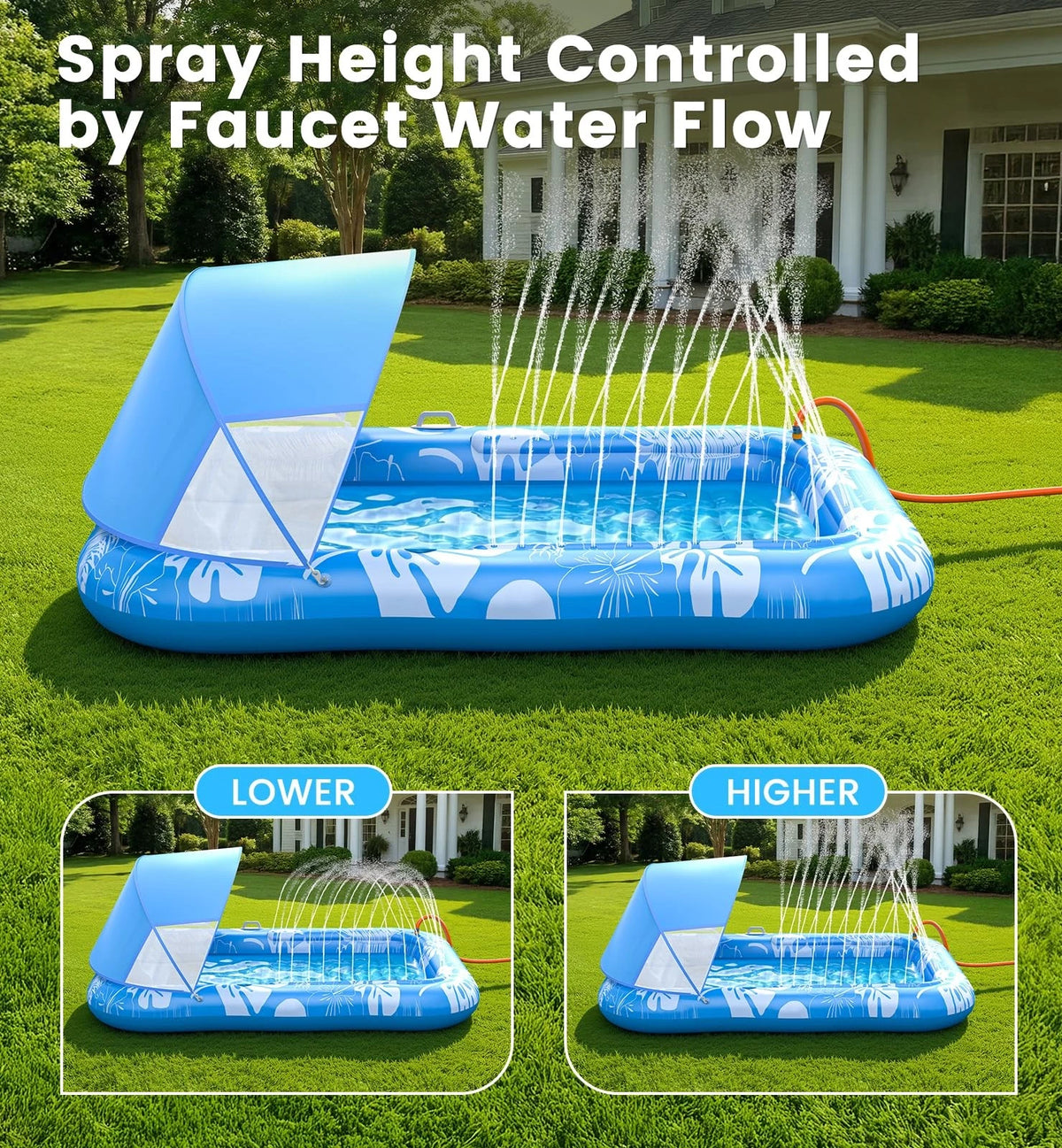 Inflatable Tanning Pool Lounger Float with Sprinkler & Canopy (77")