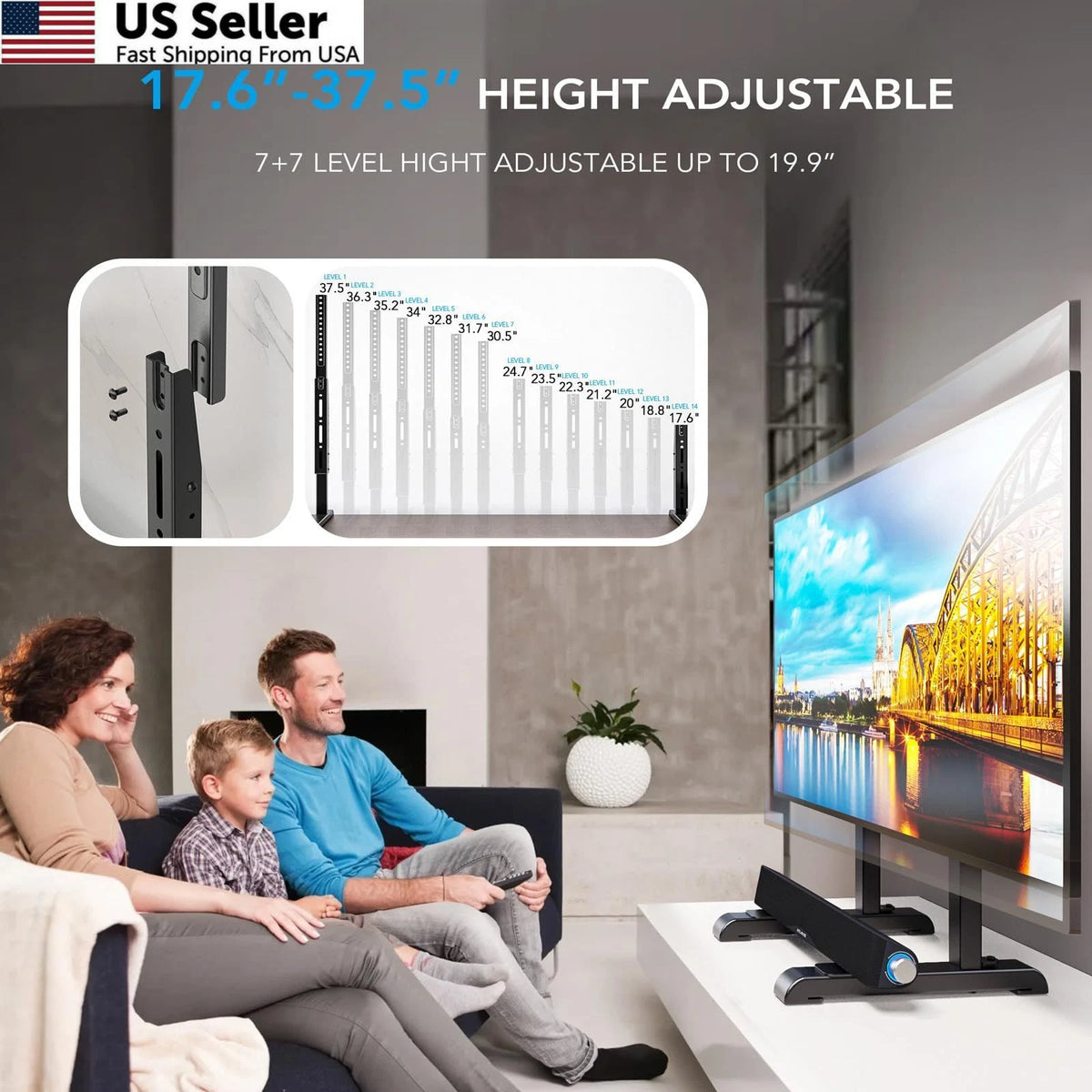 Height Adjustable Table Top TV Stand for Universal Use (37''-86'')