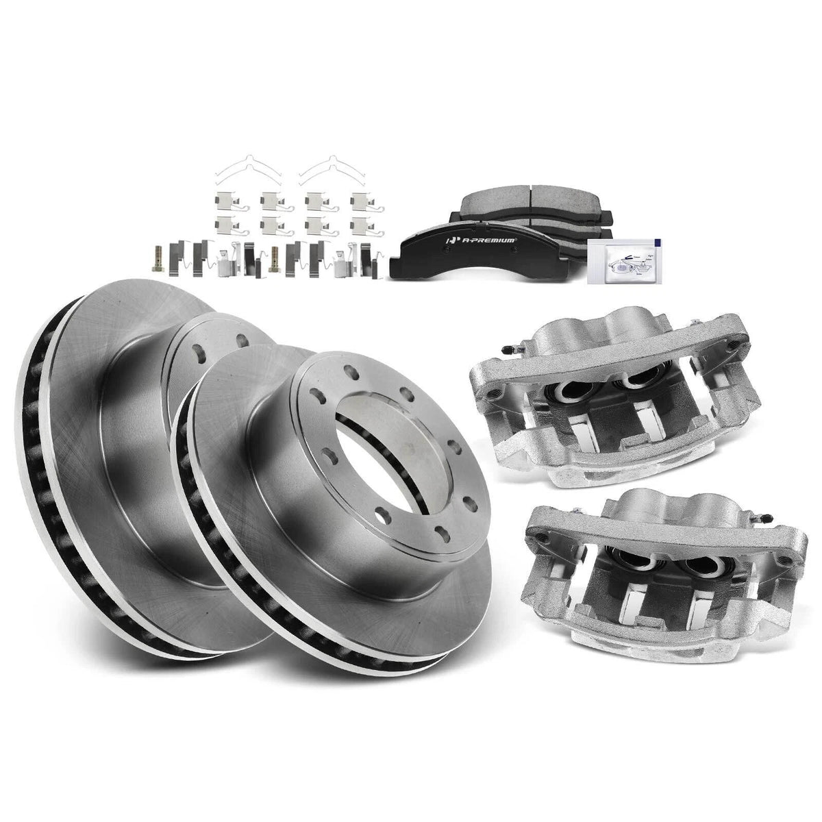 2X Front Brake Rotor & Pad + Calipers for Ford F-250 F-350 Super Duty (R-54078, P-824)