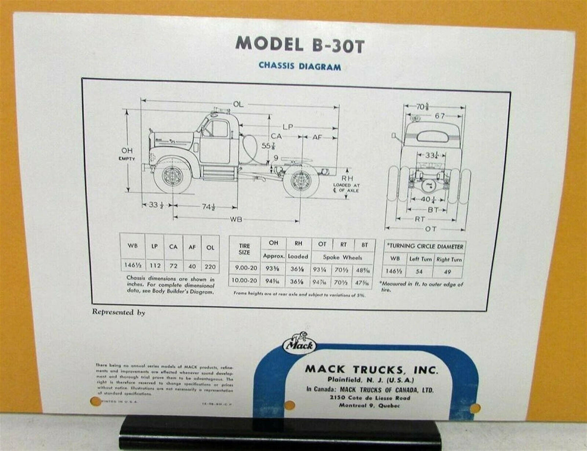 Specification Sheet for 1957 Mack Truck Model B 30T