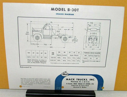 Specification Sheet for 1957 Mack Truck Model B 30T