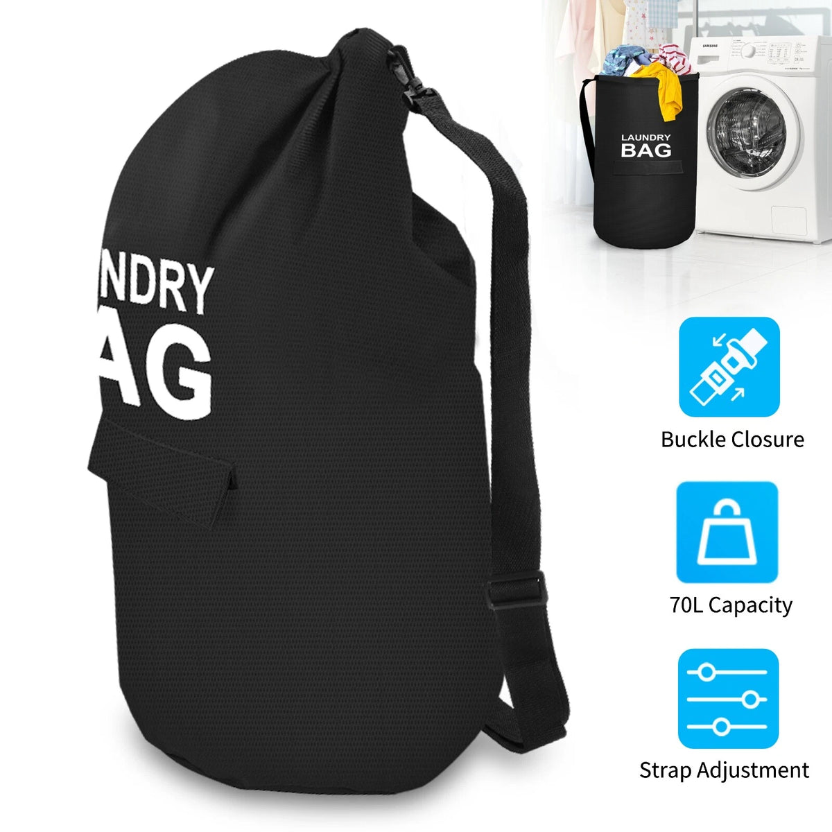 Heavy Duty Laundry Bag 70L for Luggage Storage with Shoulder Strap