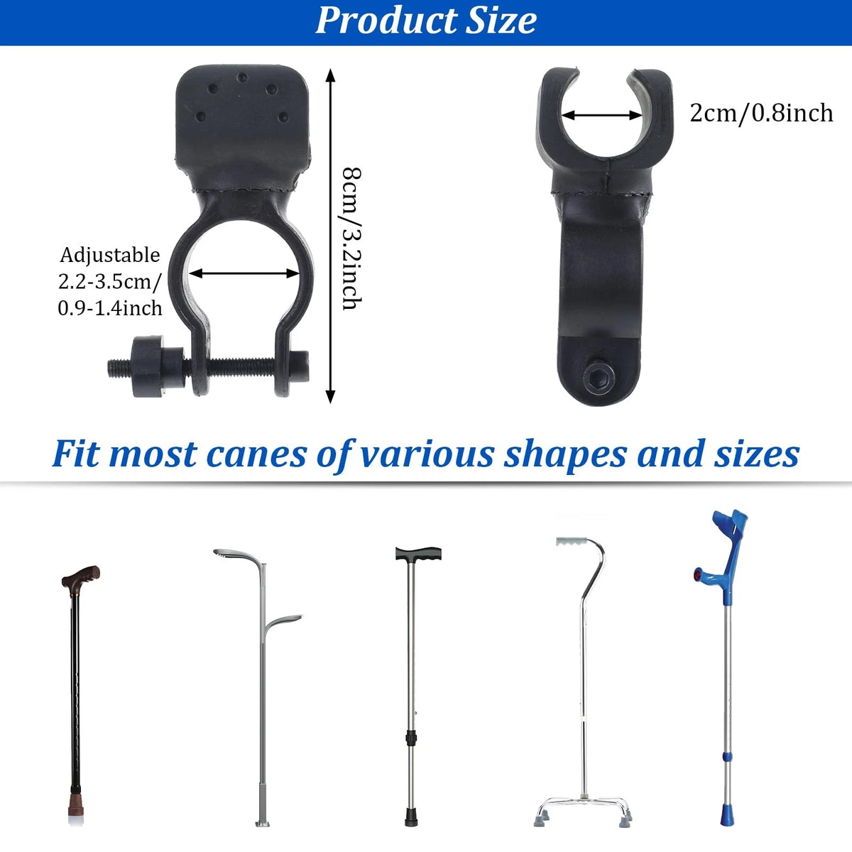 2X Cane Holder for Walker, Universal Rollator, Black