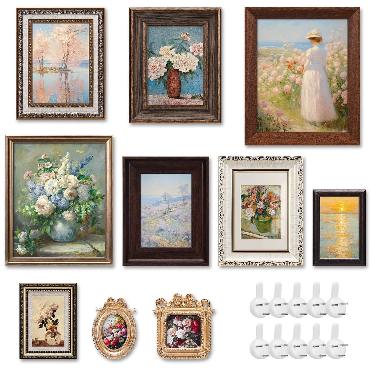 10 Pack Vintage Picture Frames for Wall or Tabletop Display