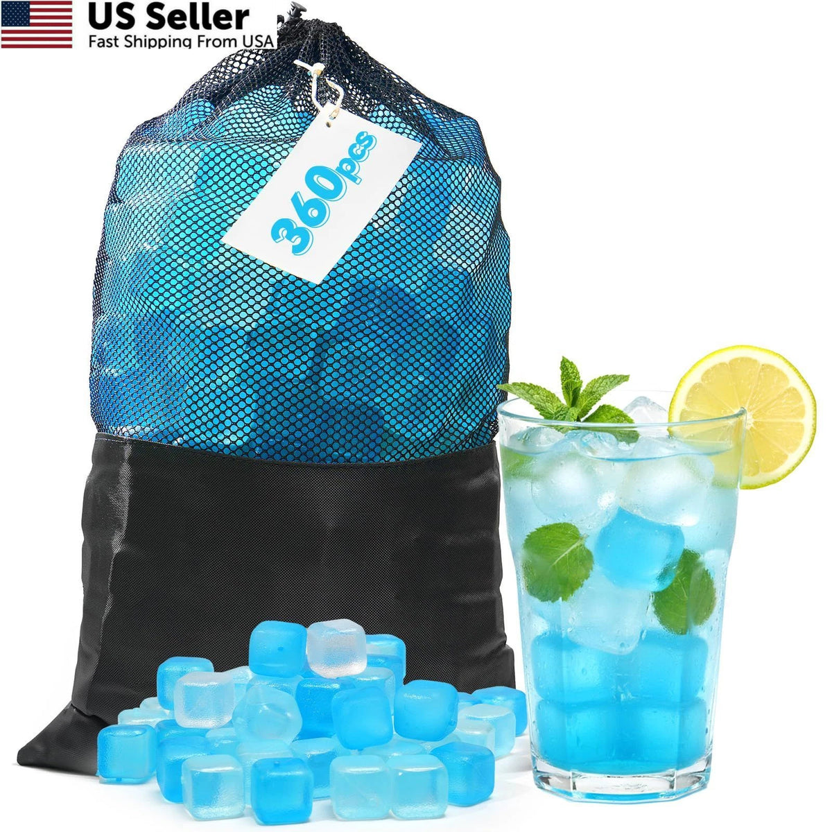 Reusable Ice Cubes for Drinks - Standard, Blue and White (360 Pack)