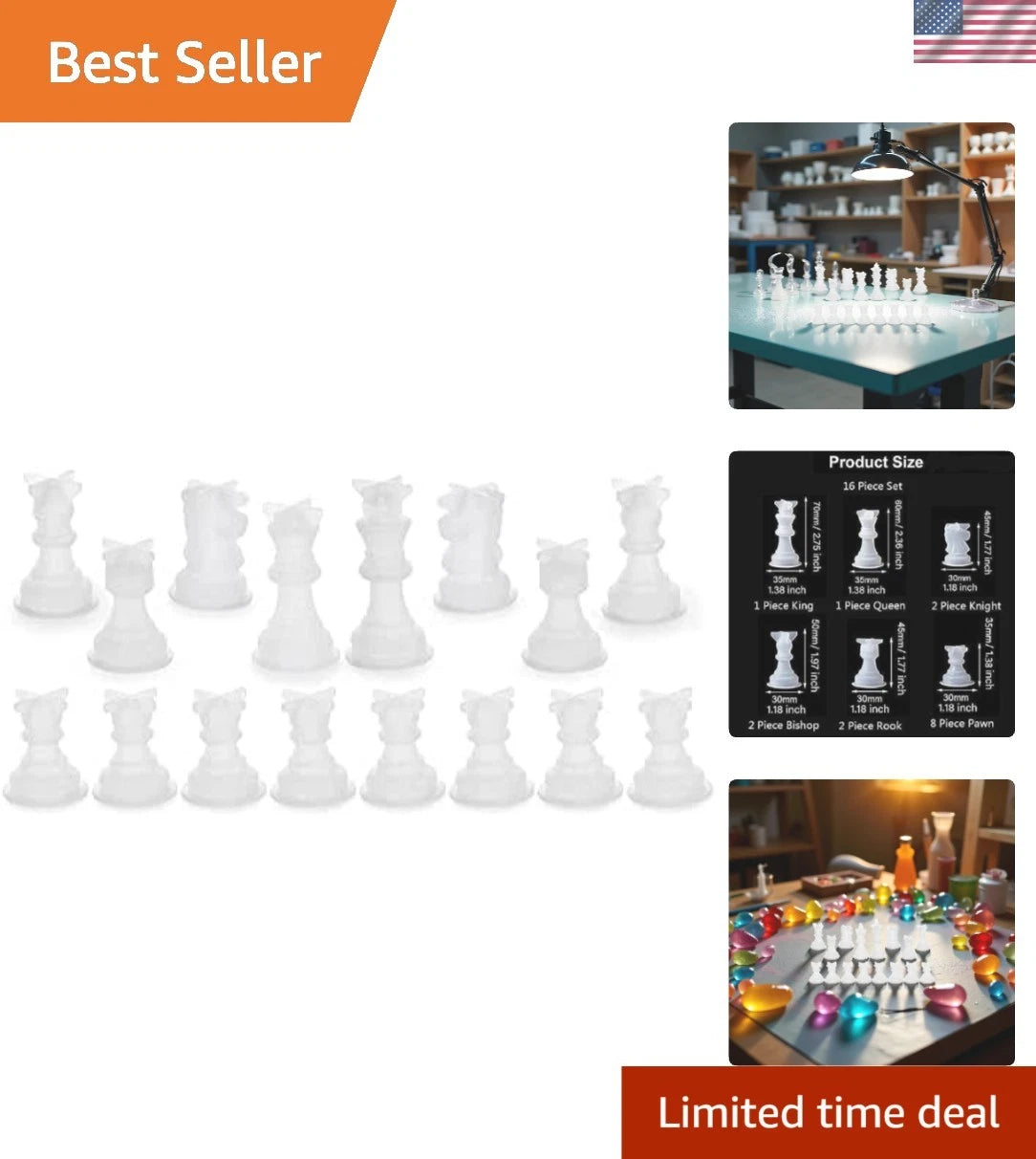 33-Piece Professional-Quality Chess Piece Molds in Transparent Silicone