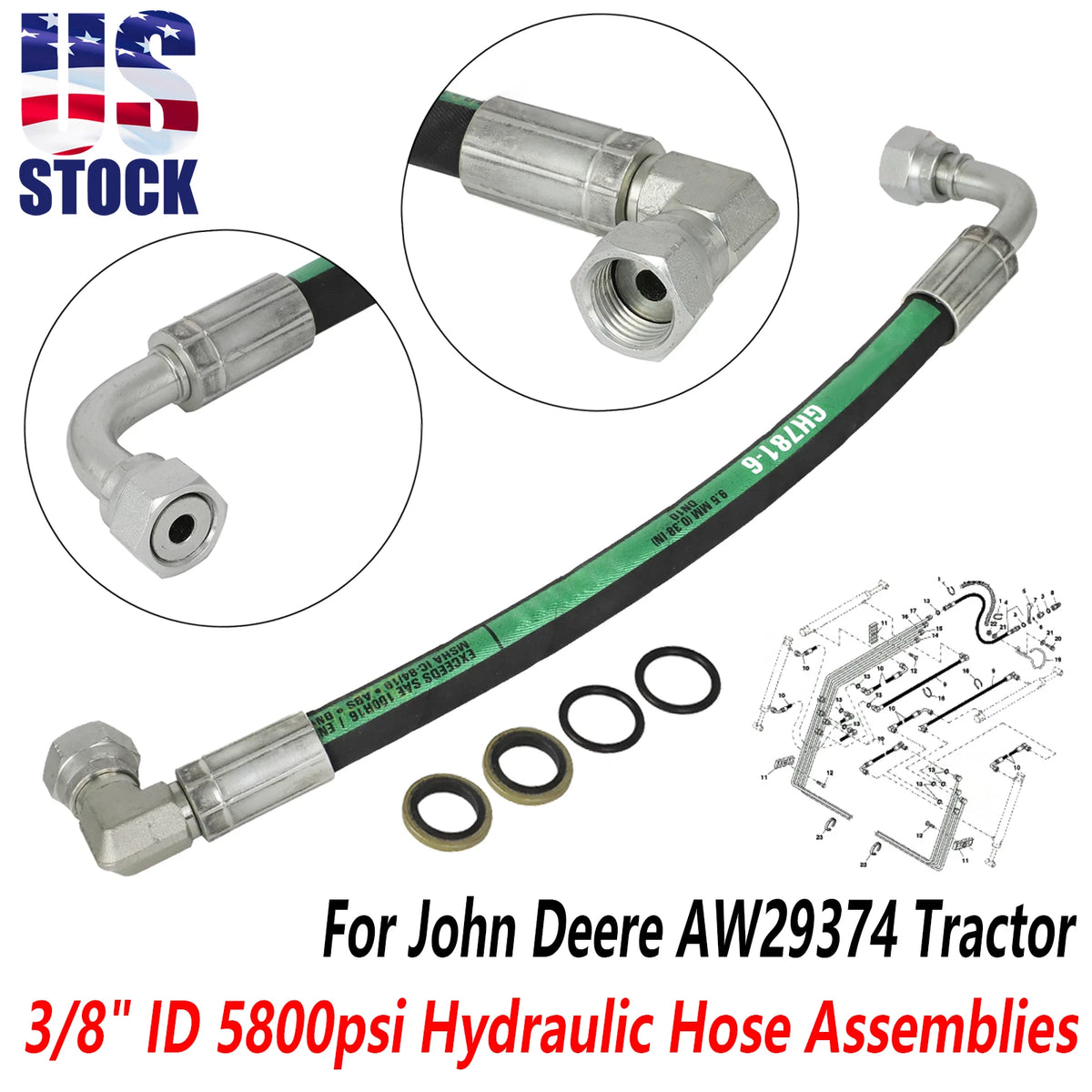 3/8" Hydraulic Hose Assemblies for John Deere Tractor (5800psi)
