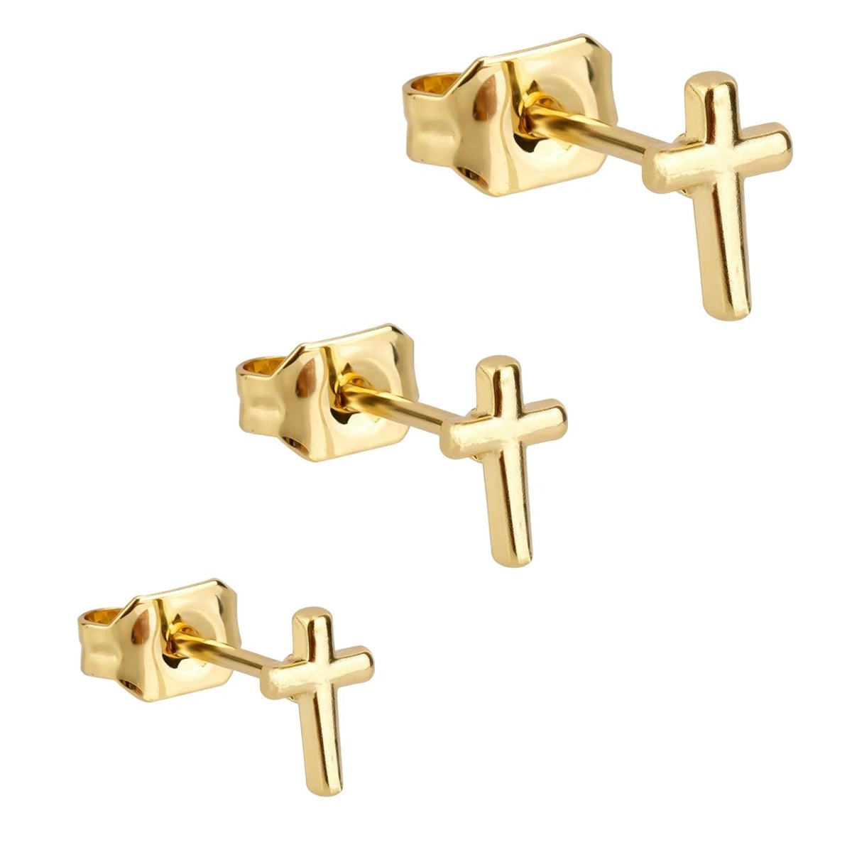 Set of 3 Flat Back Gold Cross Stud Earrings in Copper