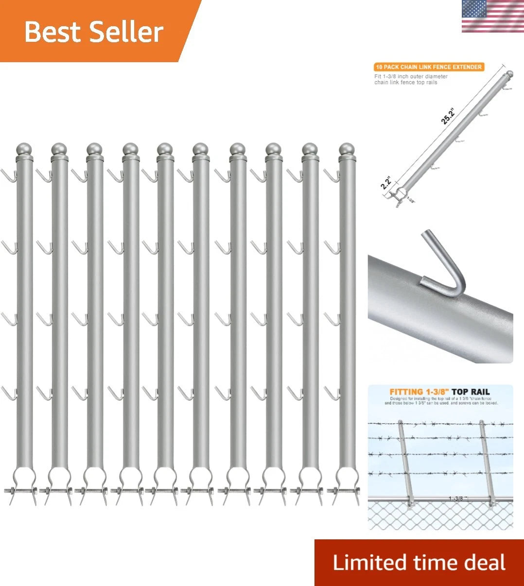 10-Pack Barbed Wire Arm Extensions for Chain Link (25") Galvanized Steel
