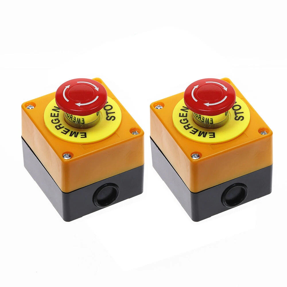 2Pcs 22mm Emergency Stop Push Button Switch NO+NC 10A