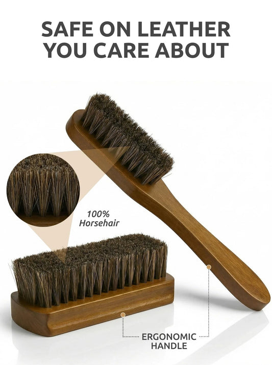 Set of 2 Leather & Upholstery Cleaning Brushes - Horse Hair Bristle