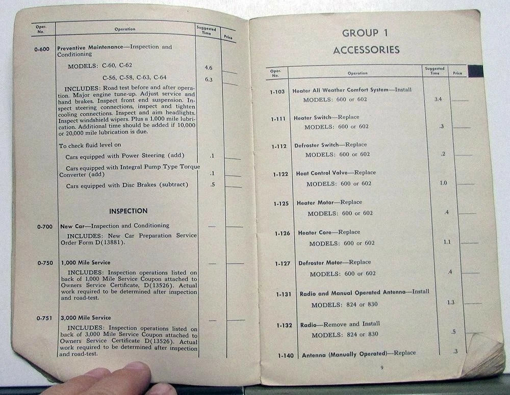 Service Operation Time Schedule Book for Chrysler (1953–1954)