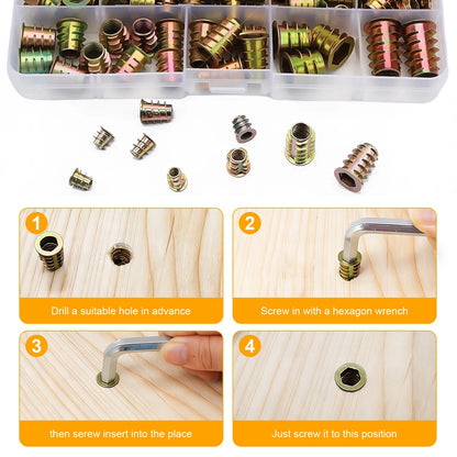 230 PCS Hex Socket Threaded Insert Nuts Kit M4-M10 for Wood Furniture DIY