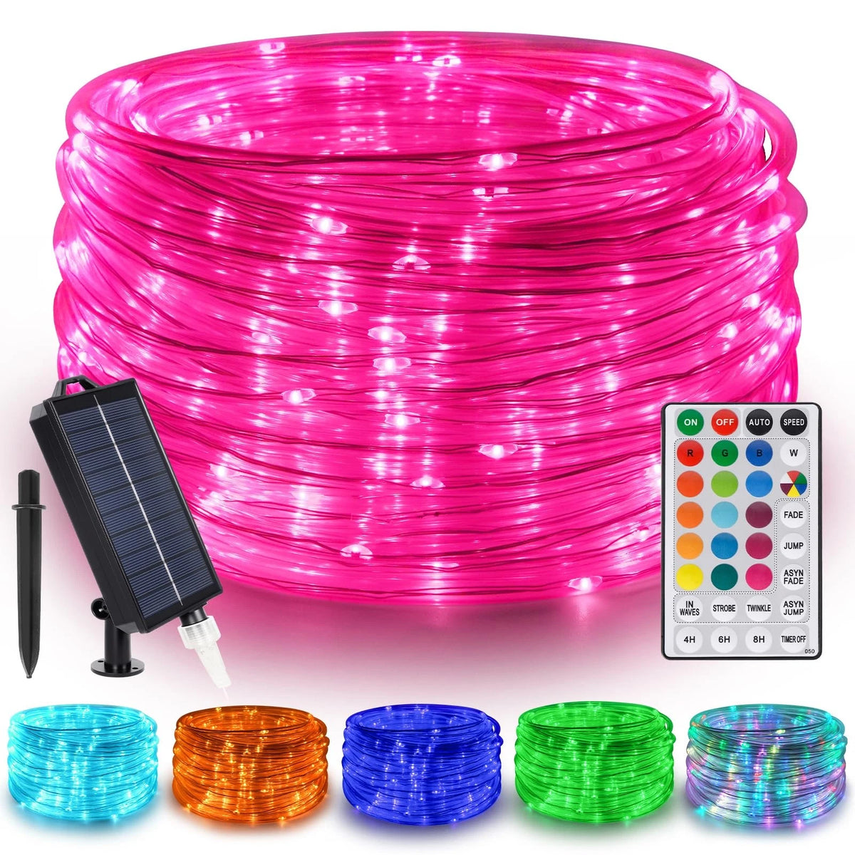 16FT 50 LED Solar Rope Lights with Timer, 18 Colors, Waterproof