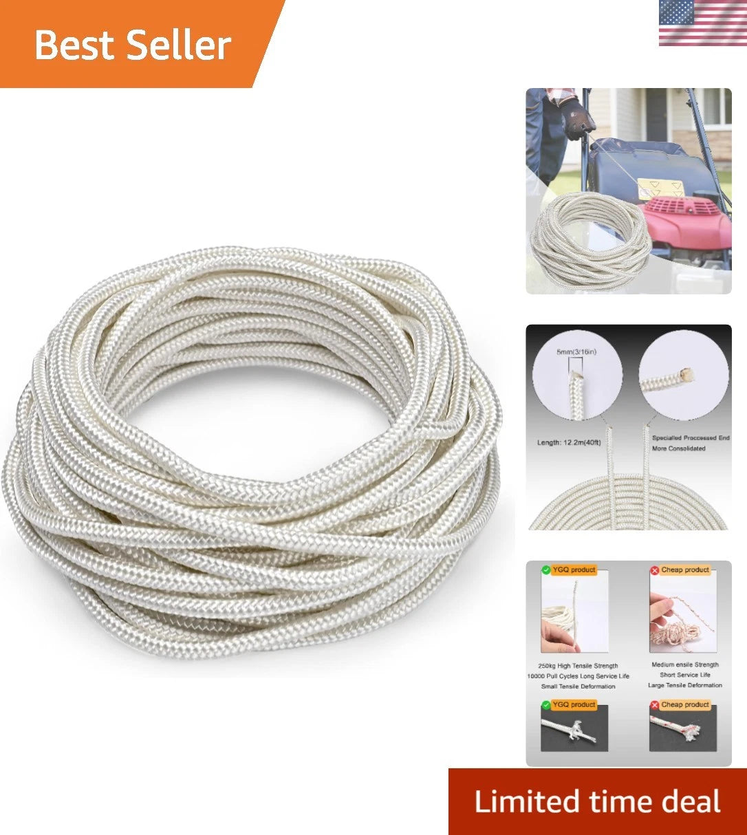5.0mm 40ft Starter Rope for Lawn Tools (Heavy-Duty Replacement)