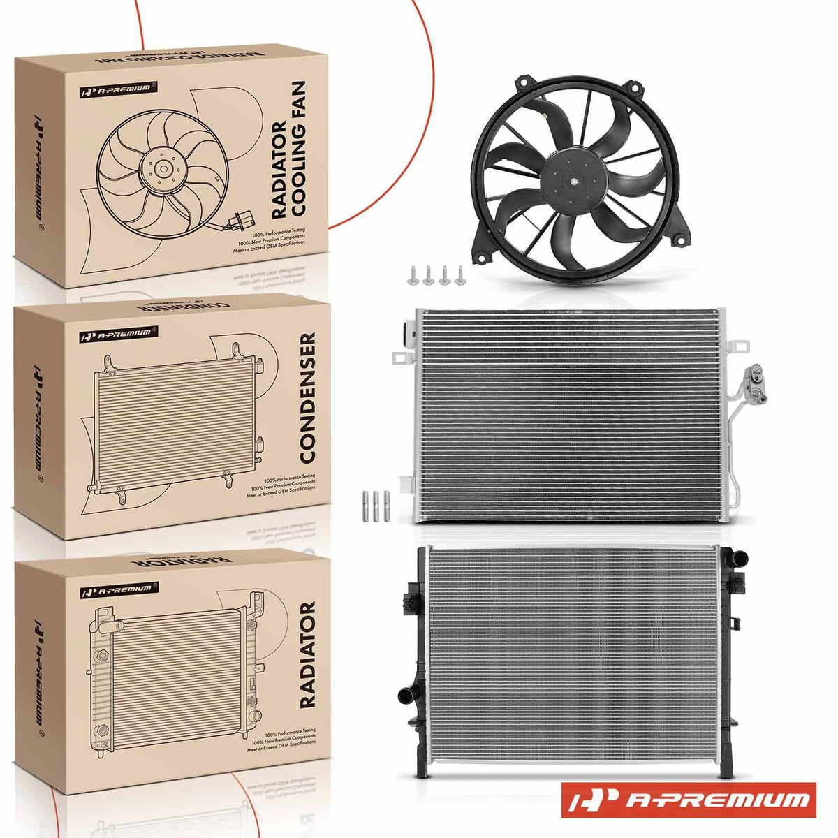 Radiator & AC Condenser & Cooling Fan Kit for Dodge Journey (2009–2010) - 68038238AB, 68102115AA, 68038238AA