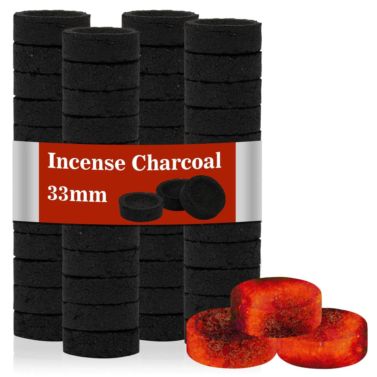 50PCS Incense Charcoal Briquettes - 33mm Diameter, 11mm Thickness, Black