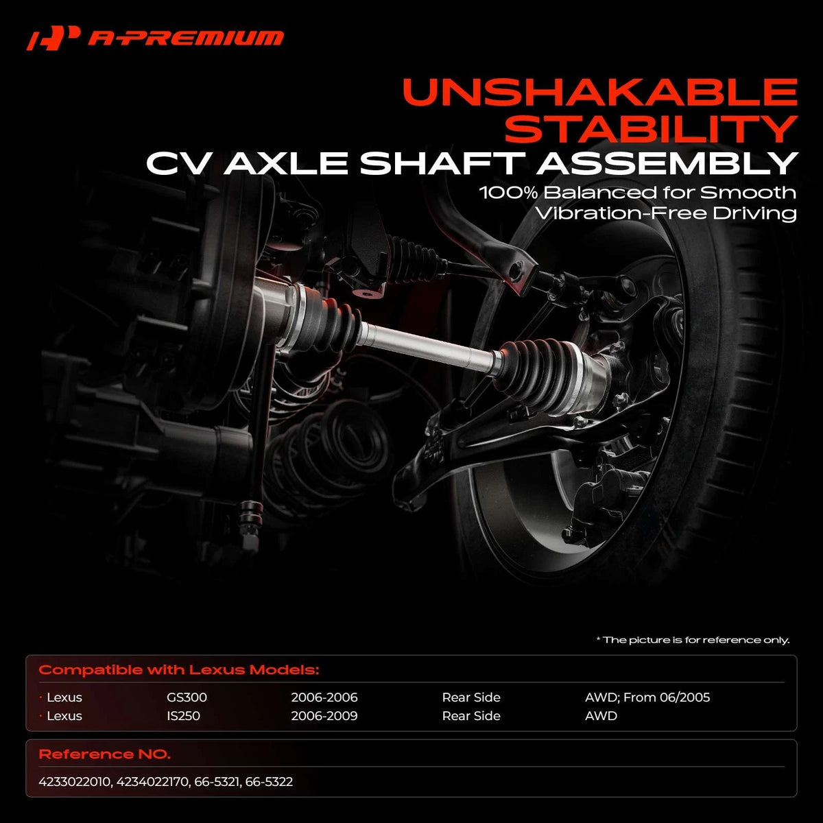 A-Premium 2X Rear CV Axle Assembly for Lexus IS250 GS300 (2006–2009) 4234022170, 4233022010, 66-5321, 66-5322