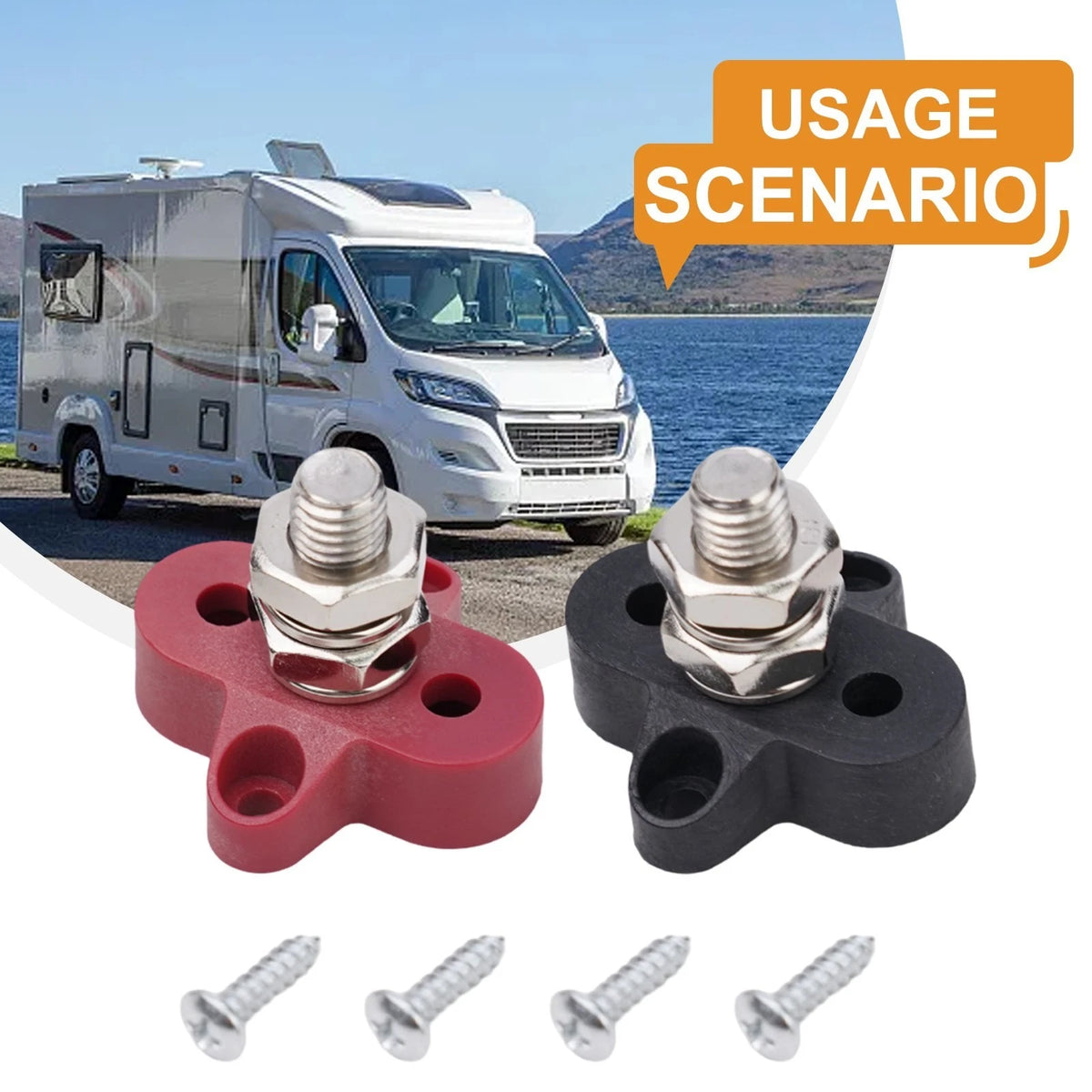 Terminal Block Studs for Automotive Battery Power Distribution (Black & Red)