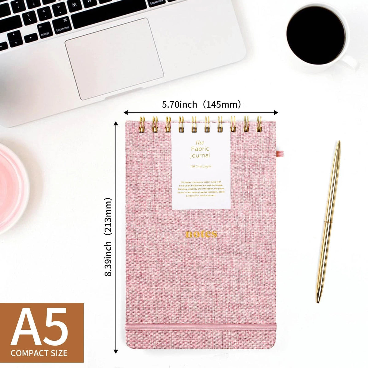 A5 Top Spiral Notebook - Hardcover Journal 160 Pages 100 GSM
