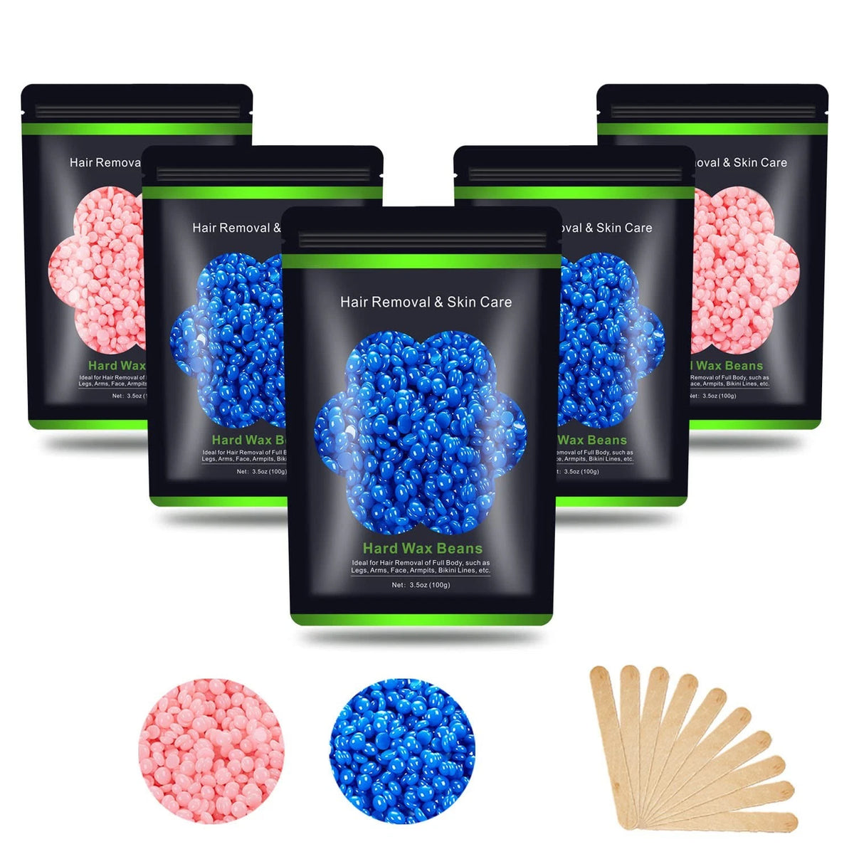 Pack of 5 Auperwel Wax Beads for Hair Removal - 1.1 oz (3 Blue & 2 Pink)