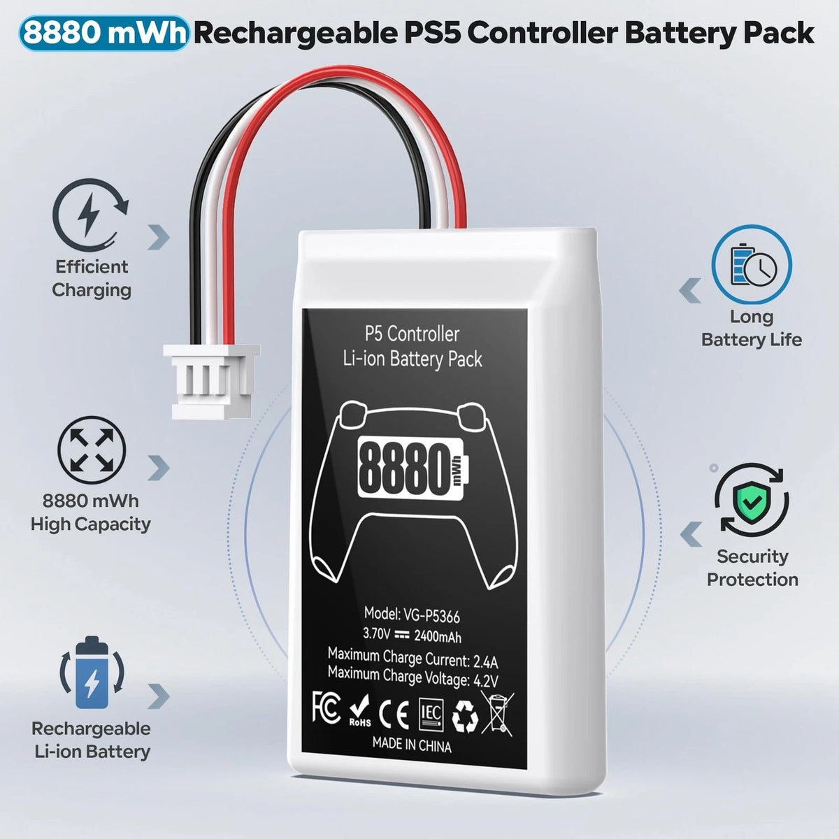 2X PS5 Controller Battery Replacement 8880mWh