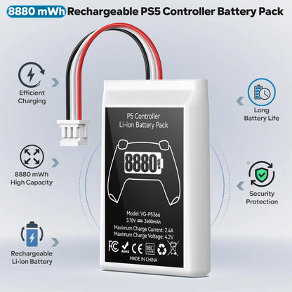 2X PS5 Controller Battery Replacement 8880mWh