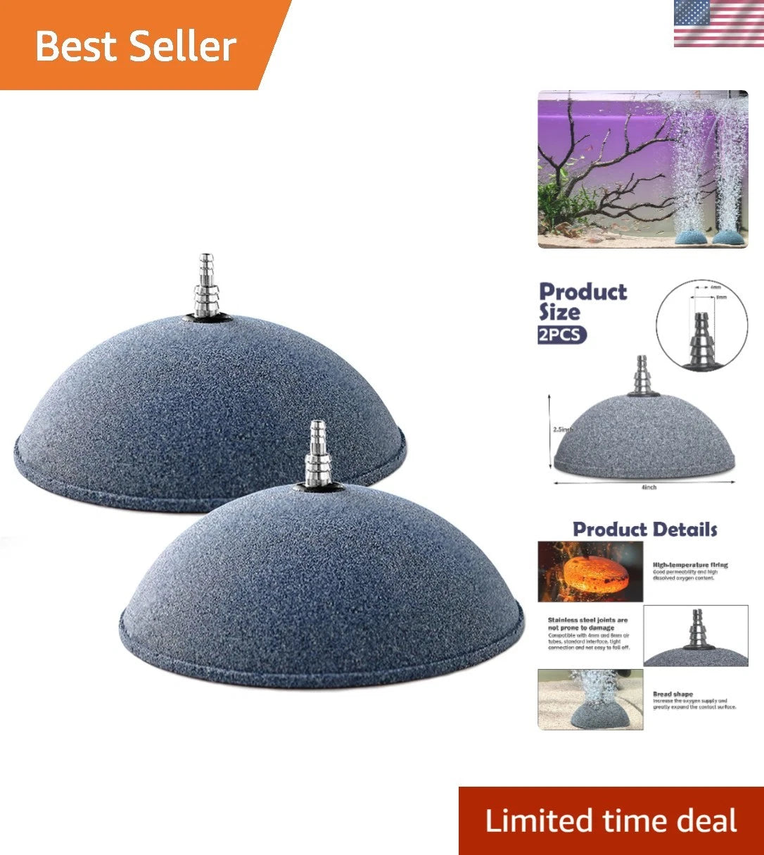 2-Piece Airstones 4-Inch for Hydroponics