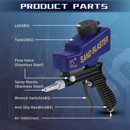 Gravity Feed Sand Blaster Gun for Metal, Wood (Blue)