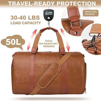 Large 3-in-1 Leather Duffle Bag for Travel Weekender Gym