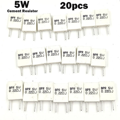 20pcs 5W Wirewound Non-Inductive Cement Resistor 0.22R for Universal Use