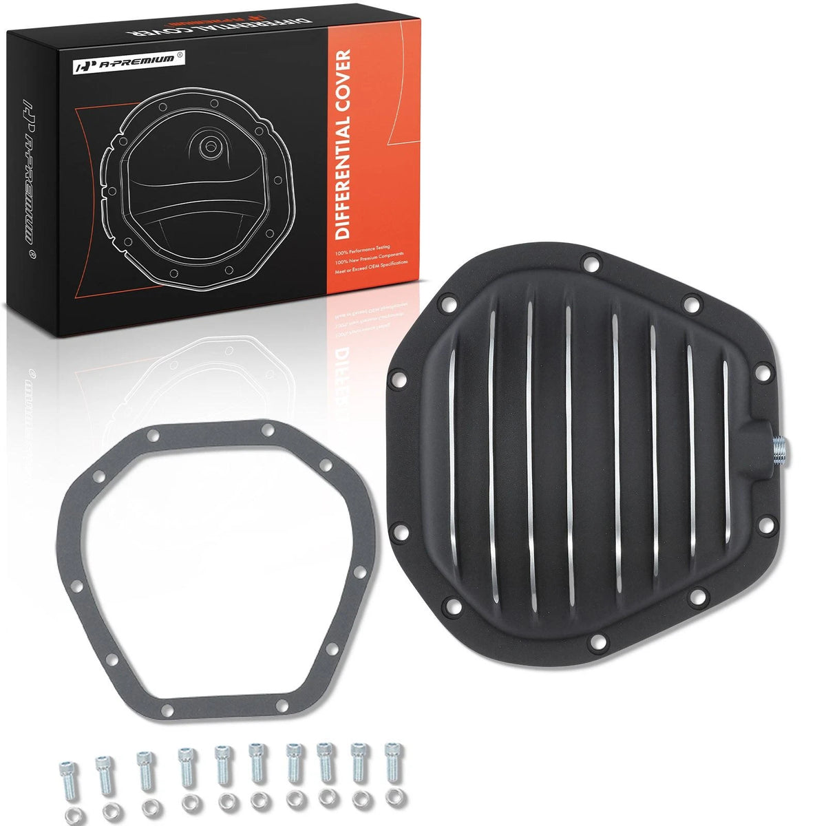 Rear Black Aluminum Differential Cover w/ Drain Plug for Chevrolet GMC (SPC4911BKKIT, 4911BKKIT)
