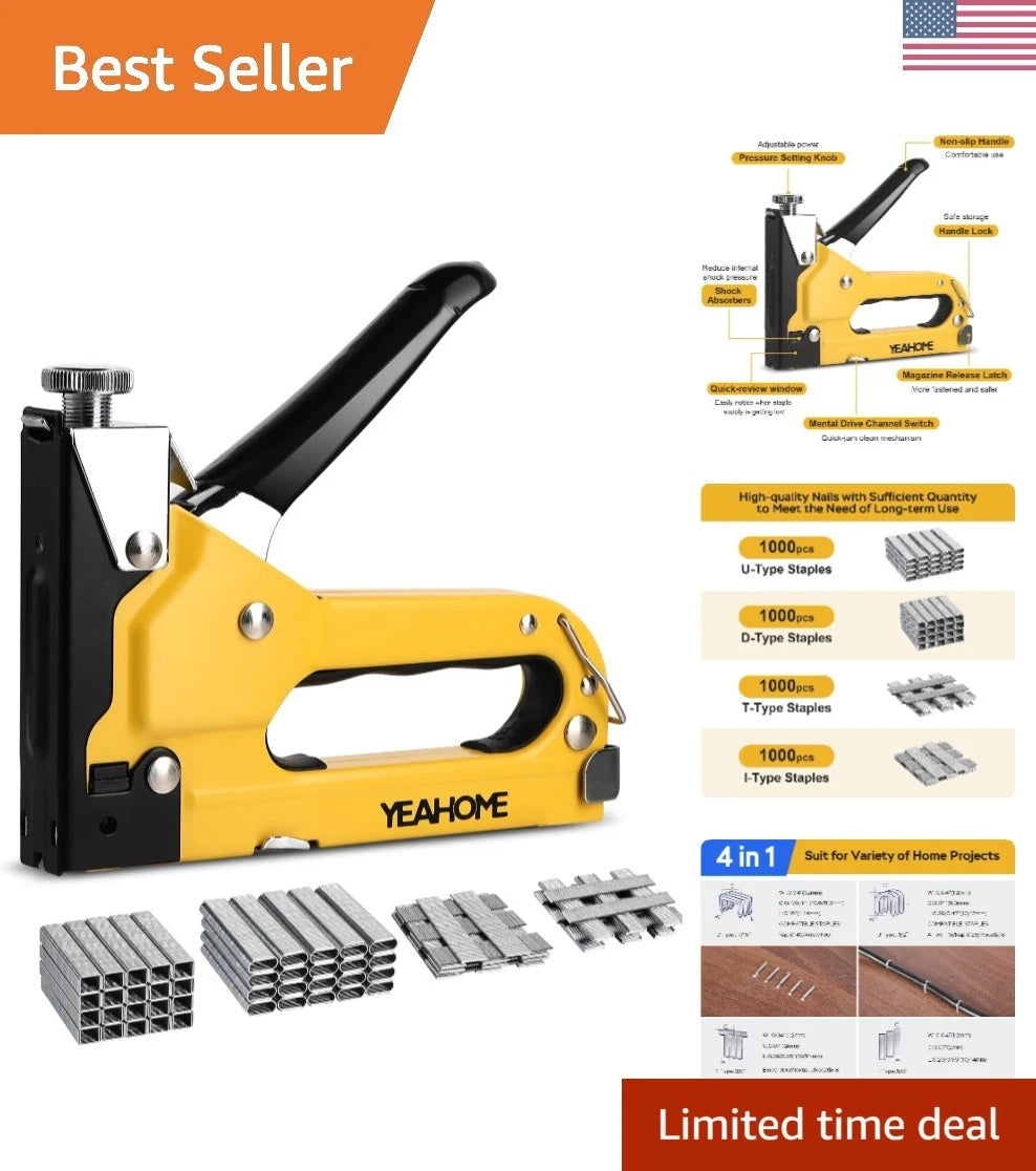 4-in-1 Manual Stapler Gun with 4000 Staples for Crafts and Carpentry