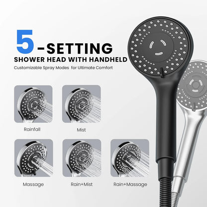 Wide Rain Shower Head for Seacity (2015–2023) - 5 Modes, Matte Black
