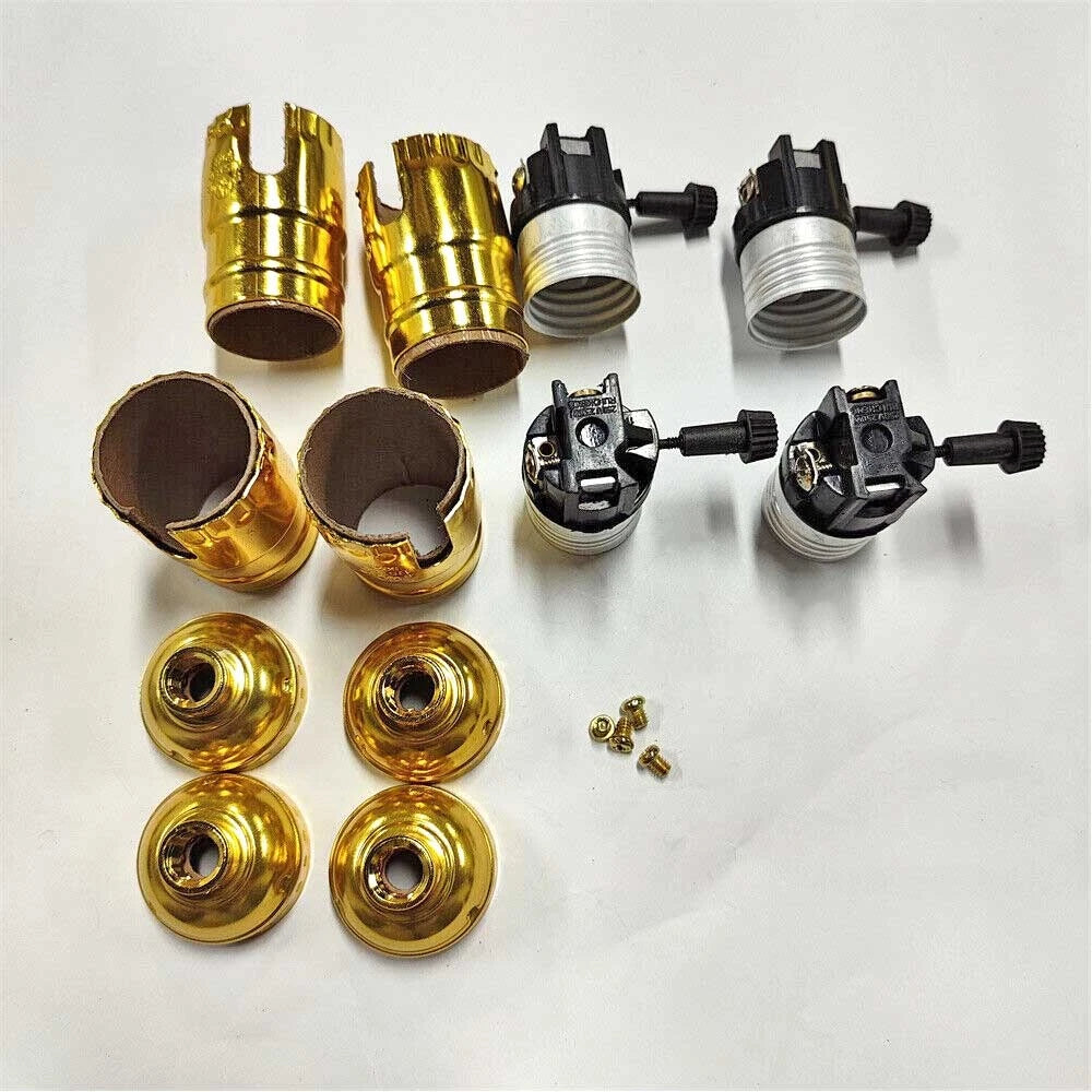 4Pcs 3 Way Turn Knob Lamp Sockets for Medium Base (Copper/Gold Shell)