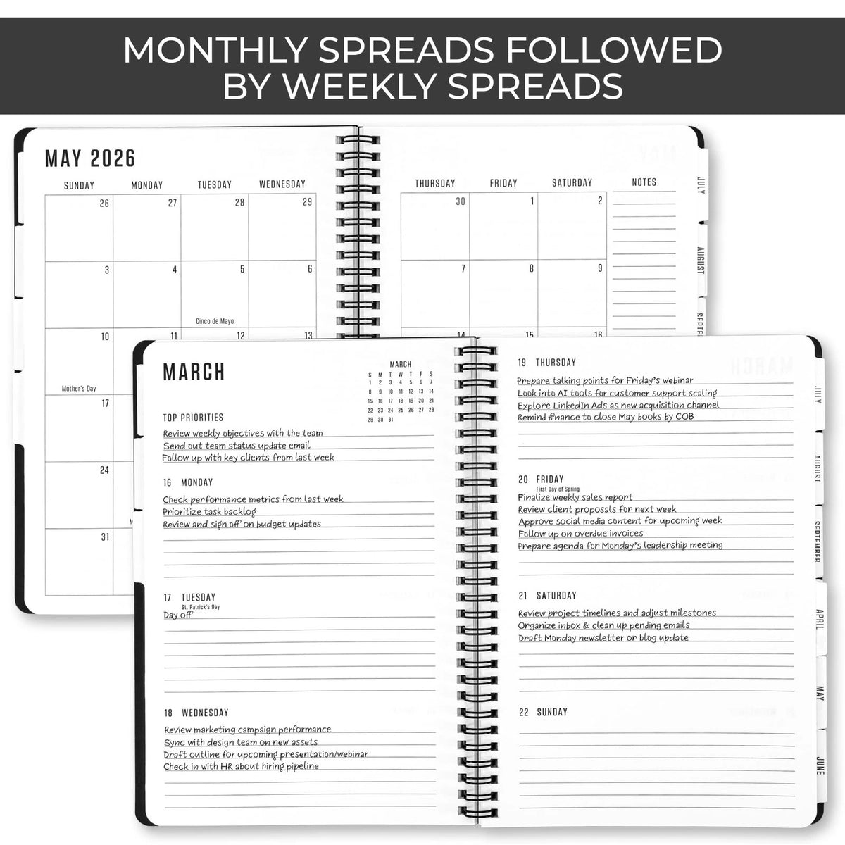 Durable Daily Planner for 2026 (7" x 10", Black)
