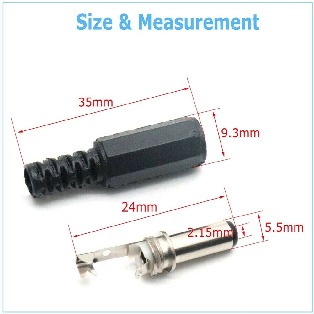 20X Male Barrel Jack Plug Female Socket Panel Mount DC 12V Power Connectors
