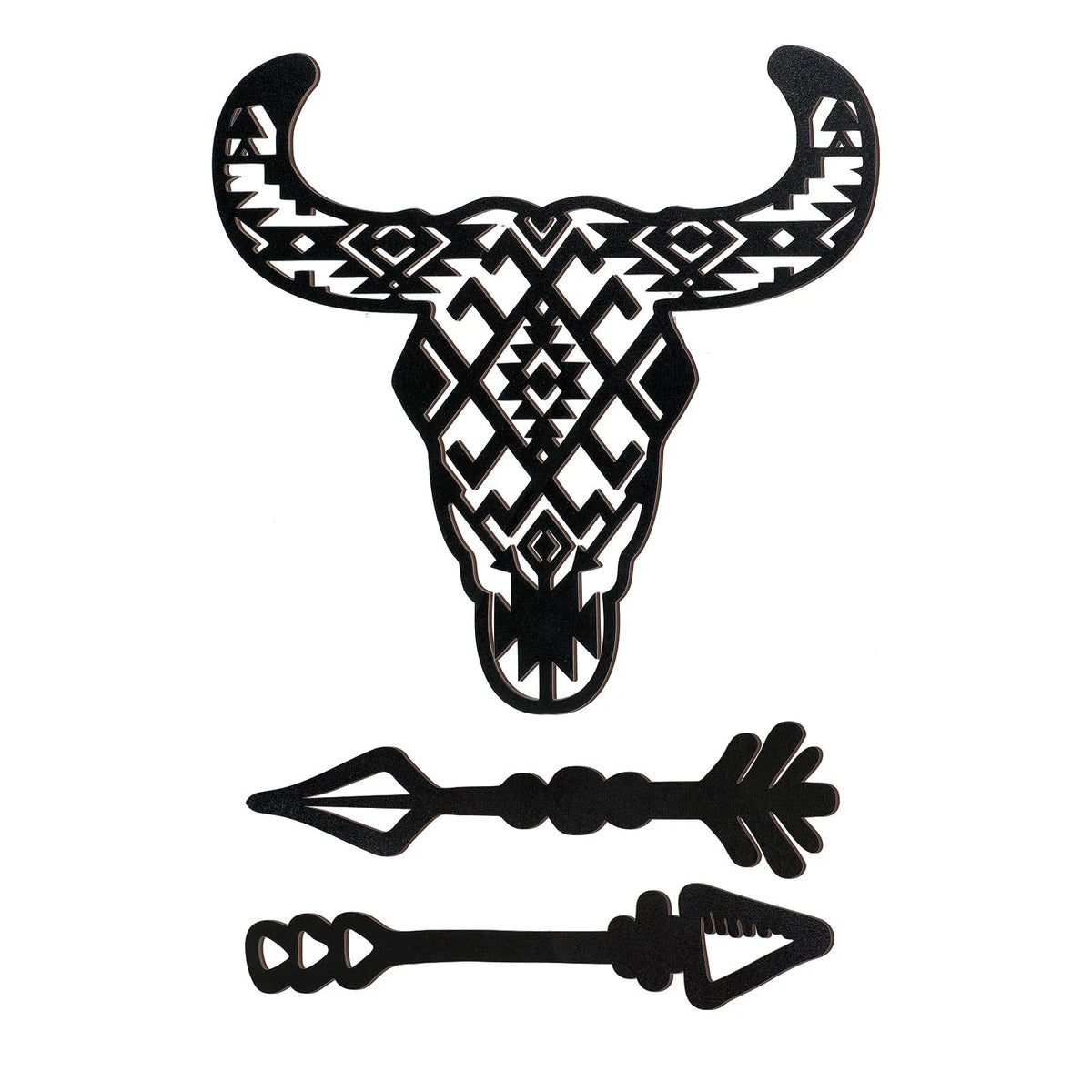 3X Wooden Bull Skull Wall Decor for Western Home (12")