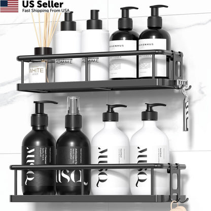 2X Shower Caddy Adhesive Shelves for Rustproof Storage (Black)