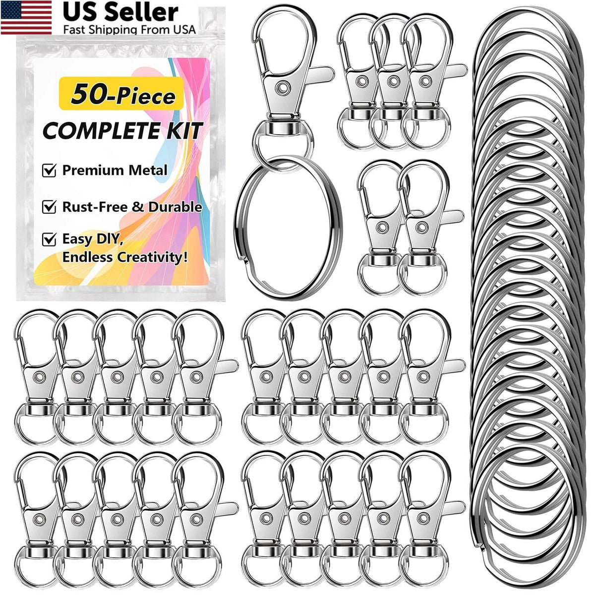 50 PCS Keychain Making Kit with Lobster Claw Clasps