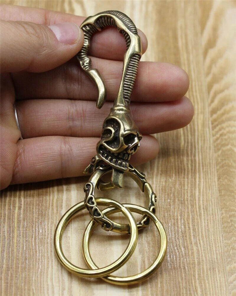 Solid Brass Skull Keychain Clip for EDC Use