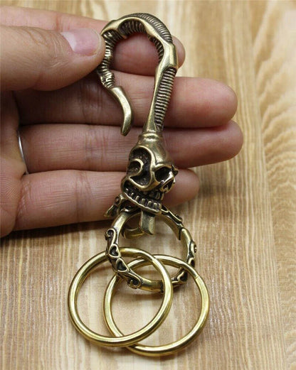 Solid Brass Skull Keychain Clip for EDC Use