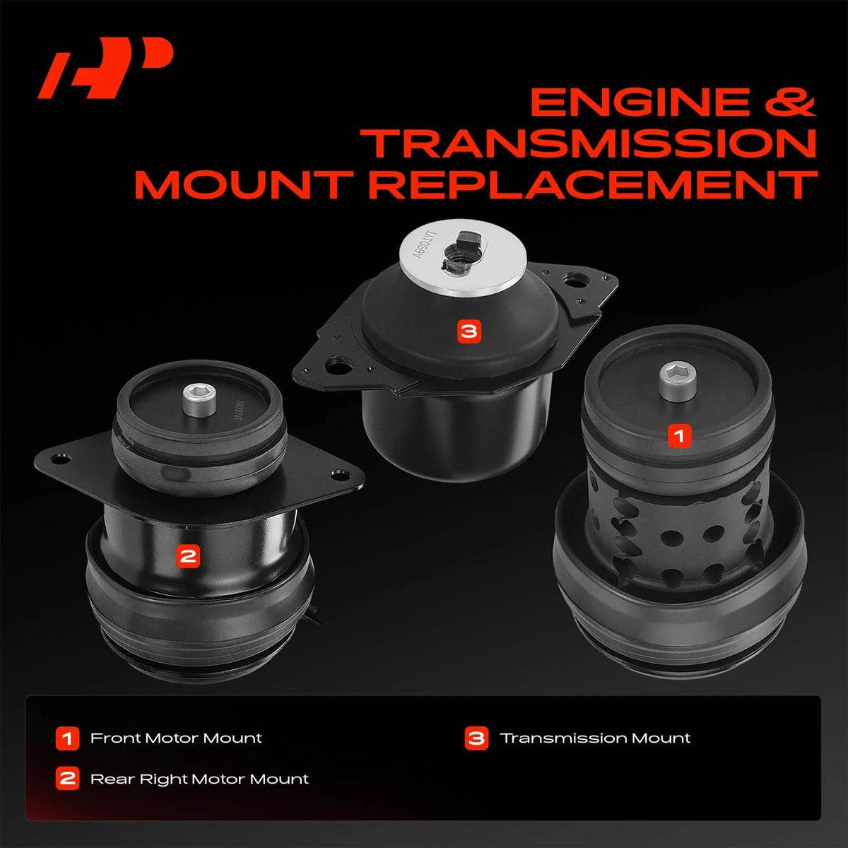 3X Engine Motor & Trans. Mount for VW Jetta Golf (1994–1998) 1H0199609D, 1H0199609K, 357199609