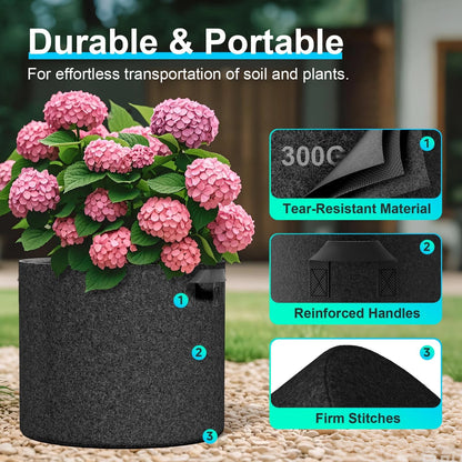 4-Pack 5 Gallon Fabric Grow Bags for Garden