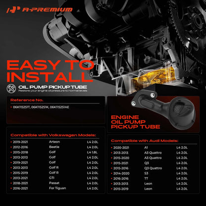 Engine Oil Pump Pickup Tube for VW Passat Golf Tiguan Beetle (2018–2021) 06K115251T 06K115251K 06K115251AE
