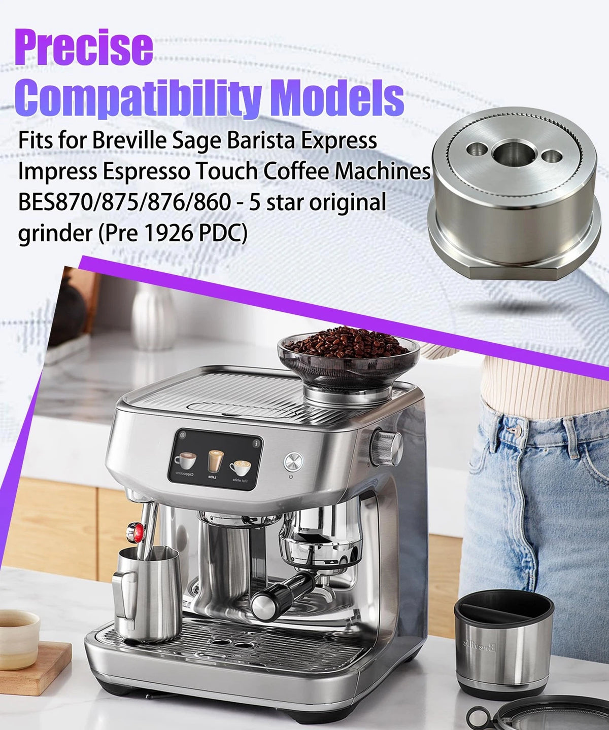 Grinder Conical Burr Replacement Set for Compatible Models