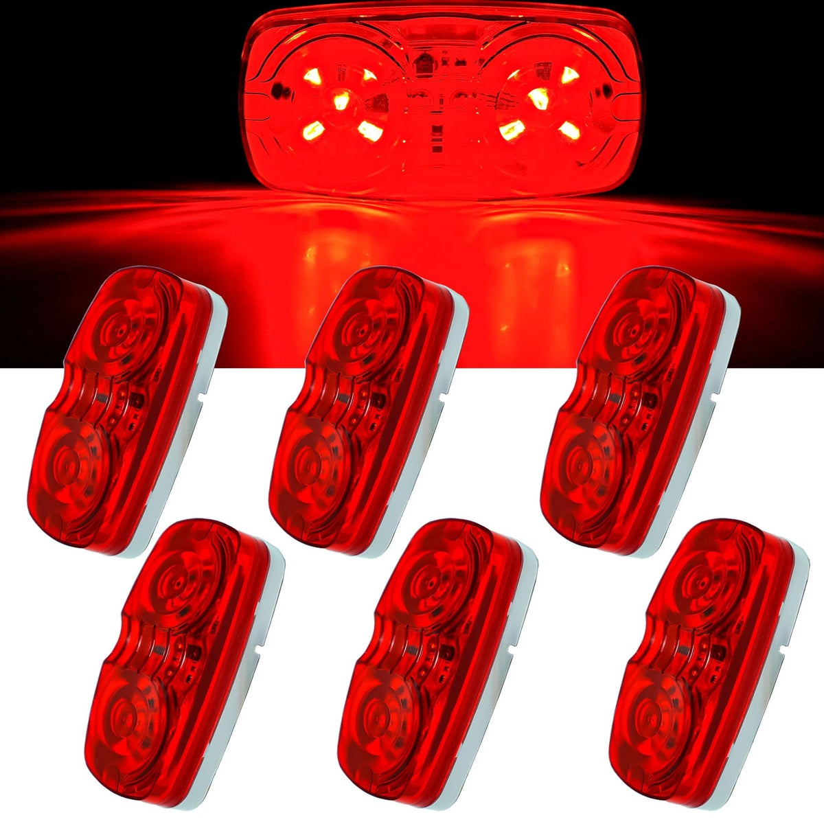 6X Red LED Marker Lights for Trailer RV (Waterproof Rectangle)