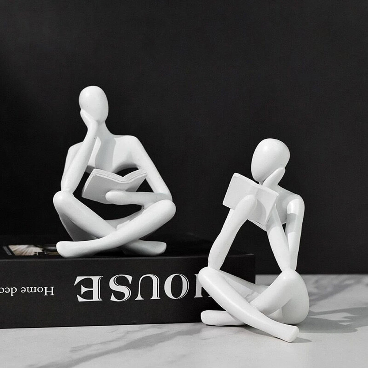 2X White Reading Thinker Statues for Home Decor
