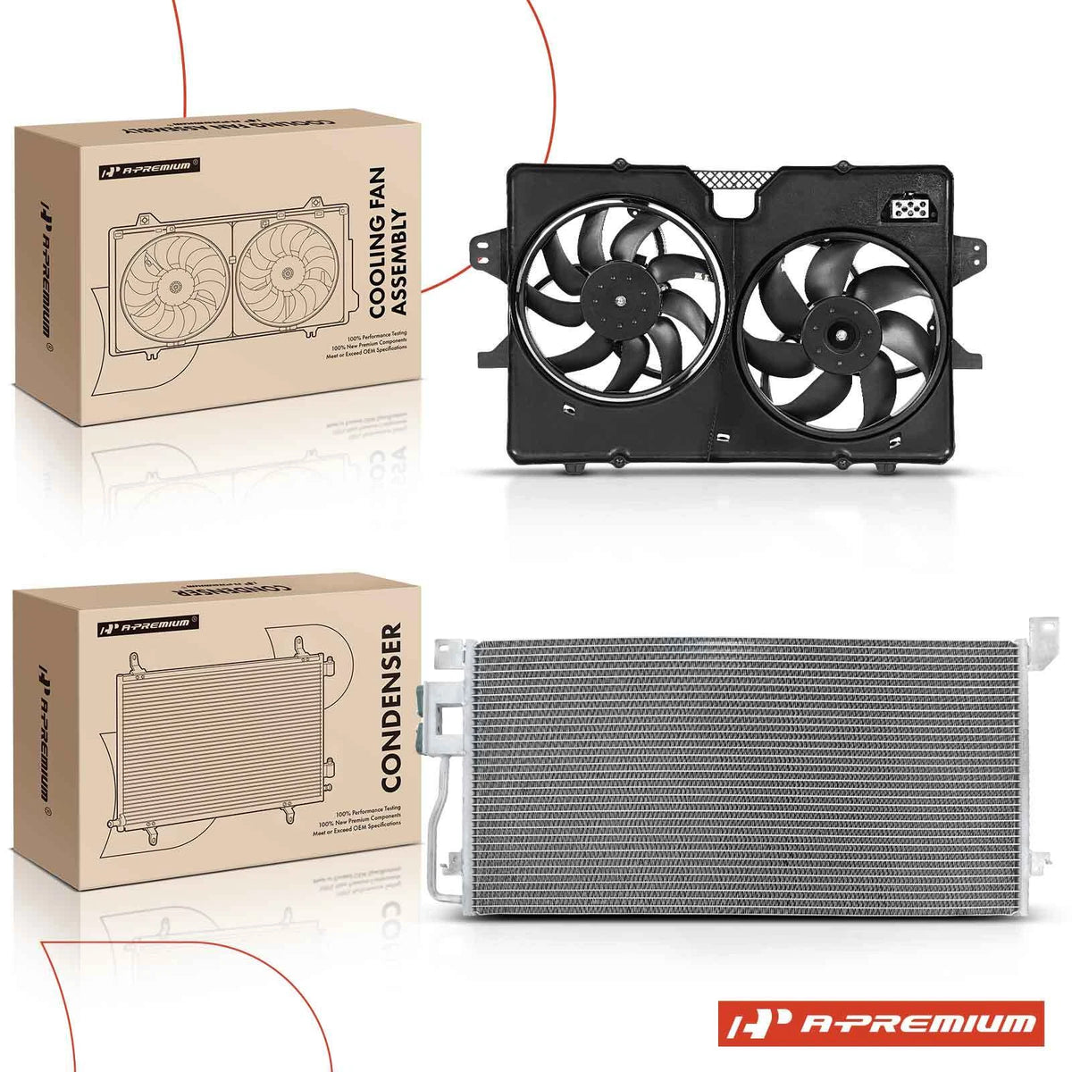 A/C Condenser & Dual Cooling Fan Assy for Ford Escape (2009–2012) CN3946PFC, 8L8Z19712G, 8L8Z19712J, 8L8Z8C607A
